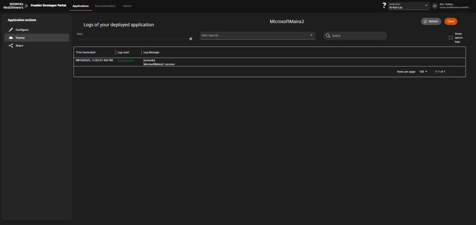 View application logs